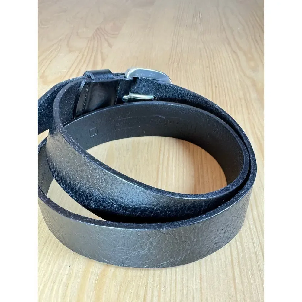 VTG 90s Y2K Mens Fossil Belt Black Leather Silver Hardware Medium 32-34